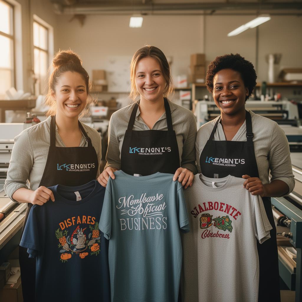 The Simply Personalized team holding custom apparel